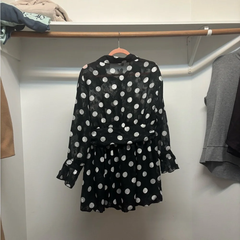 NWOT Black and White Polka Dot Dress/Blouse - Picture 8 of 8